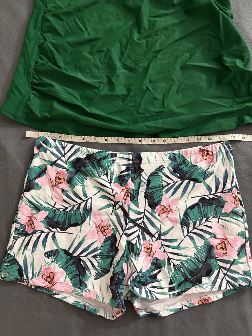Yonique 18W Green Tankini Set Floral Boy Shorts Plus Size NWT Swimwear - Picture 2 of 9
